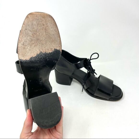Cos Black Leather Chunky Heel Lace Up Sandals Size 40 - Picture 8 of 11